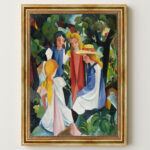 Vier Mädchen von Macke August Macke Kunstdruck Leinwandbild mit Rahmen in Gold