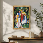 Vier Mädchen von Macke August Macke Kunstdruck Leinwandbild mit Rahmen in Gold