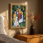 Vier Mädchen von Macke August Macke Kunstdruck Leinwandbild mit Rahmen in Gold