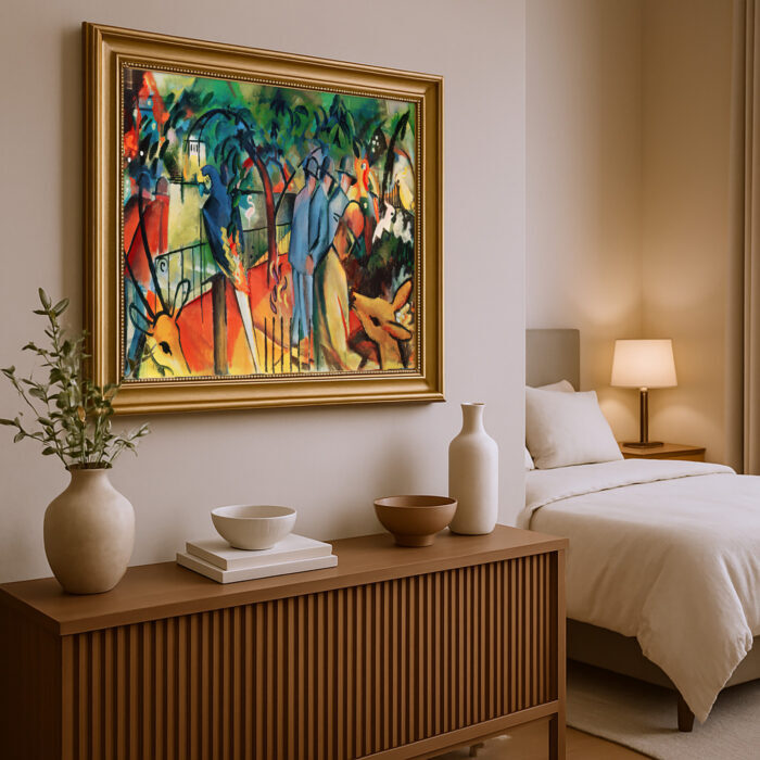 Zoologischer Garten I von August Macke Kunstdruck Leinwandbild mit Rahmen in Gold