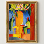 Türkisches Cafe II von Macke August Macke Kunstdruck Leinwandbild mit Rahmen in Gold