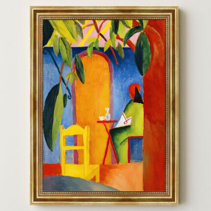 Türkisches Cafe II von Macke August Macke Kunstdruck Leinwandbild mit Rahmen in Gold