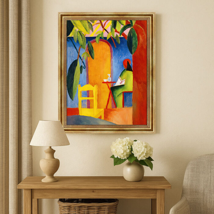 Türkisches Cafe II von Macke August Macke Kunstdruck Leinwandbild mit Rahmen in Gold