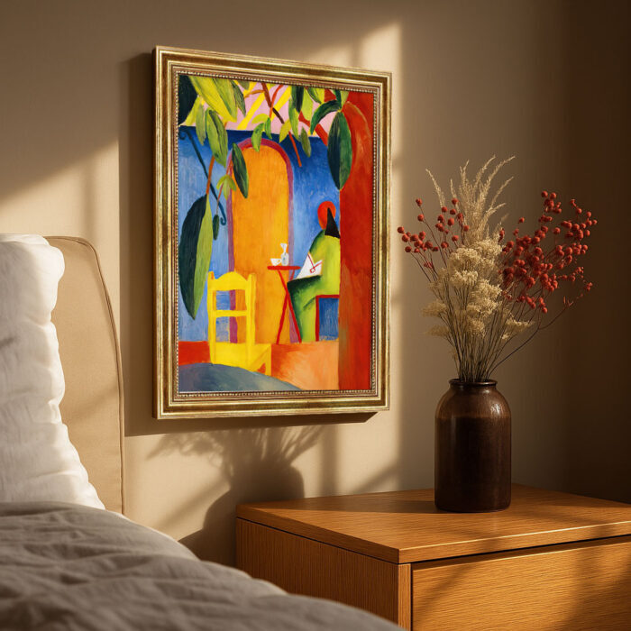 Türkisches Cafe II von Macke August Macke Kunstdruck Leinwandbild mit Rahmen in Gold