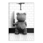 Süßer Teddy Bär muss mal Lustiger Tierdruck, Bild für Badezimmer Gäste WC Toiletten Dekoration
