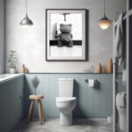 Süßer Teddy Bär muss mal Lustiger Tierdruck, Bild für Badezimmer Gäste WC Toiletten Dekoration