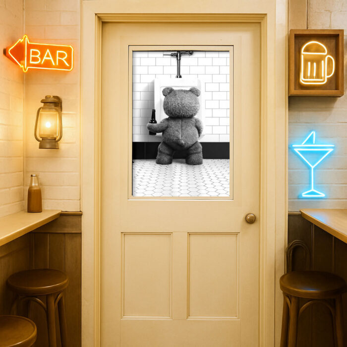 Süßer Teddy Bär muss mal Lustiger Tierdruck, Bild für Badezimmer Gäste WC Toiletten Dekoration