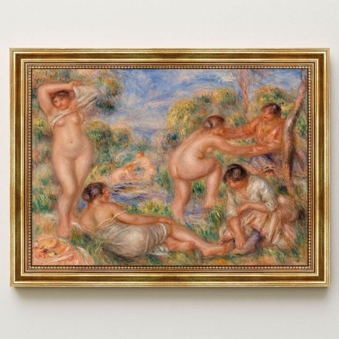 Badegruppe von Pierre-Auguste Renoir Bild mit Rahmen in Gold