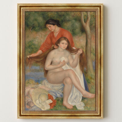 Badende und Magd von Pierre-Auguste Renoir Bild mit Rahmen in Gold