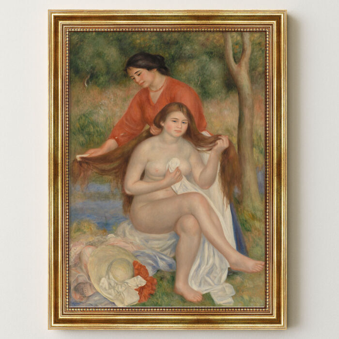 Badende und Magd von Pierre-Auguste Renoir Bild mit Rahmen in Gold