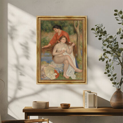 Badende und Magd von Pierre-Auguste Renoir Bild mit Rahmen in Gold