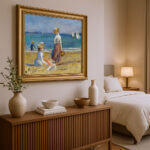 Figuren am Strand von Pierre-Auguste Renoir Bild mit Rahmen in Gold