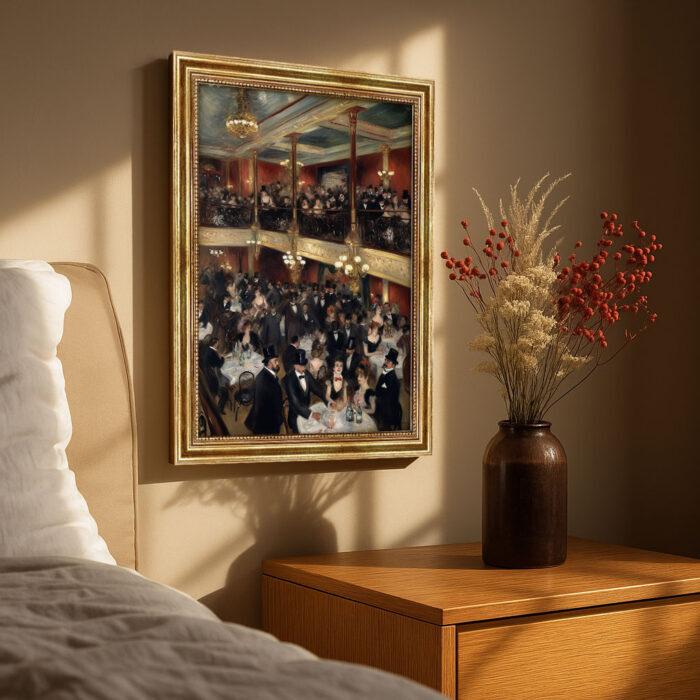 Theaterrestaurant im Malstil von Pierre-Auguste Renoir Bild mit Rahmen in Gold