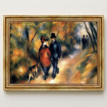 Spaziergang mit Hund im Malstil von Renoir Bild mit Rahmen in Gold