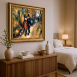 Spaziergang mit Hund im Malstil von Renoir Bild mit Rahmen in Gold