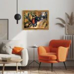 Spaziergang mit Hund im Malstil von Renoir Bild mit Rahmen in Gold