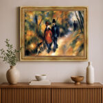Spaziergang mit Hund im Malstil von Renoir Bild mit Rahmen in Gold