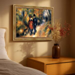 Spaziergang mit Hund im Malstil von Renoir Bild mit Rahmen in Gold