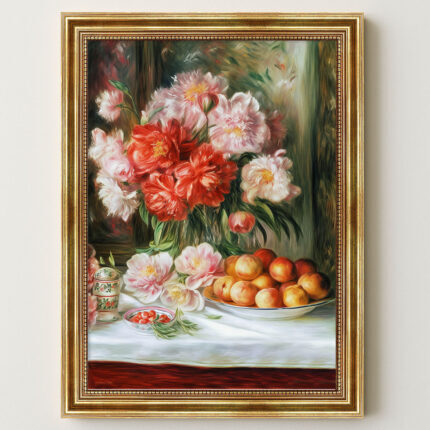 Stillleben im Malstil von Renoir Bild mit Rahmen in Gold