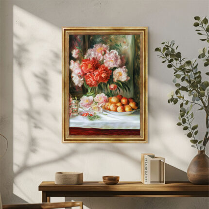 Stillleben im Malstil von Renoir Bild mit Rahmen in Gold