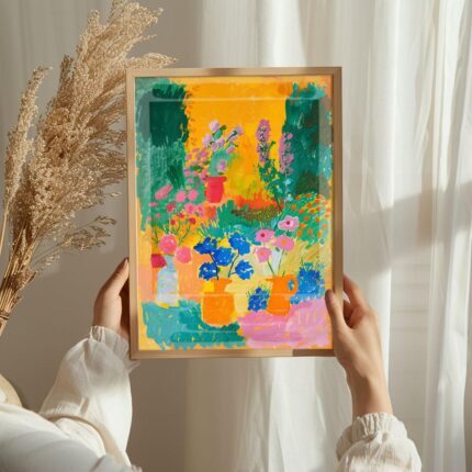 Garden of Joy California Art Poster – Midcentury Modern Travel Wall Art – Painting as Print – Unique Design