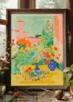 Serene Courtyard California Art Poster – Midcentury Modern Travel Wall Art – Painting as Print – Unique Design