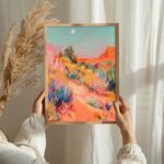 Moonrise Over the Desert Art Poster – Midcentury Modern Travel Wall Art – Painting as Print – Unique Design