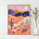 Desert Landscape at Sunset Art Poster – Midcentury Modern Travel Wall Art – Painting as Print – Unique Design