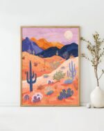Desert Landscape at Sunset Art Poster – Midcentury Modern Travel Wall Art – Painting as Print – Unique Design
