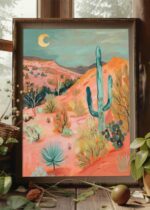 Desert in Twilight Art Poster – Midcentury Modern Travel Wall Art – Painting as Print – Unique Design