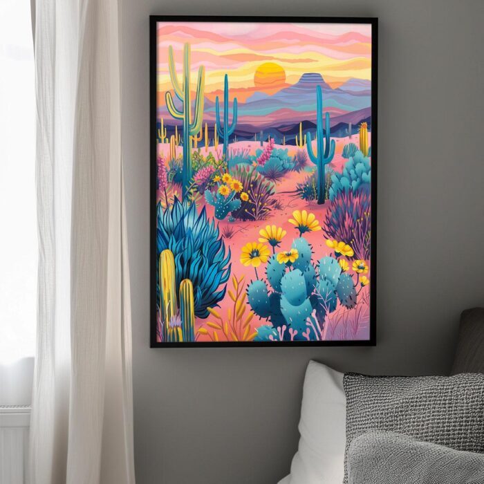 Desert Bloom Art Poster – Midcentury Modern Travel Wall Art – Painting as Print – Unique Design