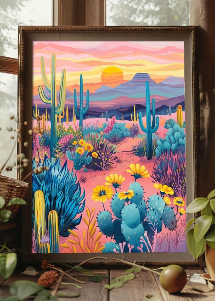 Desert Bloom Art Poster – Midcentury Modern Travel Wall Art – Painting as Print – Unique Design
