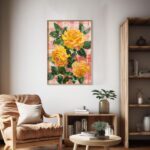 Golden Roses Art Poster – Midcentury Modern Travel Wall Art – Painting as Print – Unique Design
