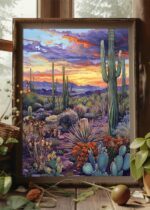 Landscape with cactus Art Poster – Midcentury Modern Travel Wall Art – Painting as Print – Unique Design