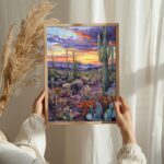 Landscape with cactus Art Poster – Midcentury Modern Travel Wall Art – Painting as Print – Unique Design