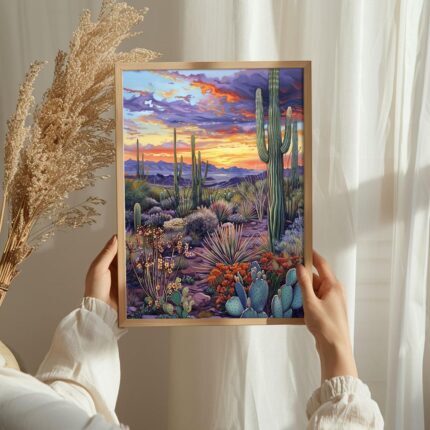 Landscape with cactus Art Poster – Midcentury Modern Travel Wall Art – Painting as Print – Unique Design