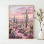 Desert Blossom Sunset Art Poster – Midcentury Modern Travel Wall Art – Painting as Print – Unique Design
