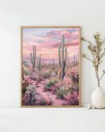 Desert Blossom Sunset Art Poster – Midcentury Modern Travel Wall Art – Painting as Print – Unique Design