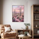 Desert Blossom Sunset Art Poster – Midcentury Modern Travel Wall Art – Painting as Print – Unique Design