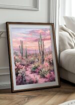 Desert Blossom Sunset Art Poster – Midcentury Modern Travel Wall Art – Painting as Print – Unique Design
