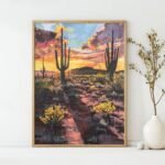Golden Hour in the Desert Art Poster – Midcentury Modern Travel Wall Art – Painting as Print – Unique Design