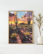 Golden Hour in the Desert Art Poster – Midcentury Modern Travel Wall Art – Painting as Print – Unique Design