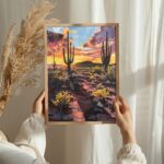 Golden Hour in the Desert Art Poster – Midcentury Modern Travel Wall Art – Painting as Print – Unique Design