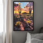 Golden Hour in the Desert Art Poster – Midcentury Modern Travel Wall Art – Painting as Print – Unique Design