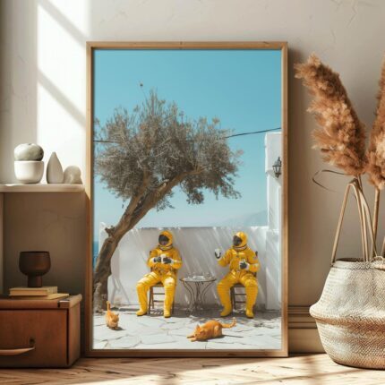 Astronauts on Break Art Poster – Vintage Animal Wall Art Funny Sayings wall decor – Unique Design – Surreal Collage