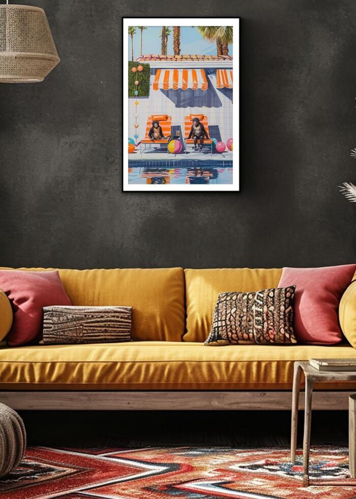Chilling by the Pool – Monkeys Edition No. 1 Art Poster – Animal Fine Art – Summer Decor – Unique Design – Surreal Collage