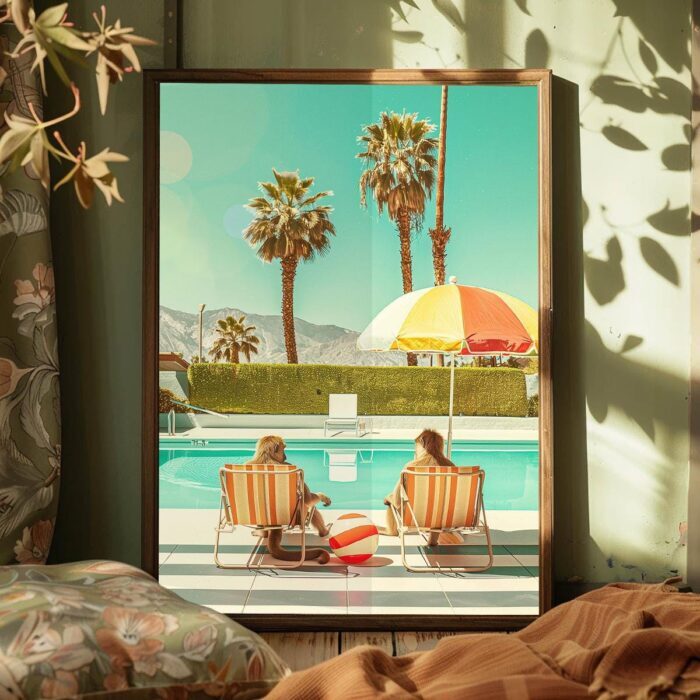 Chilling by the Pool – Monkeys Edition No. 3 Art Poster – Animal Fine Art – Summer Decor – Unique Design – Surreal Collage
