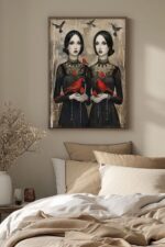 Gothic Elegance with Cardinals Poster Modern Sister Red Bird Collection No. 3 – Wall Art Decor – Unique Design