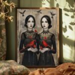 Gothic Elegance with Cardinals Poster Modern Sister Red Bird Collection No. 3 – Wall Art Decor – Unique Design