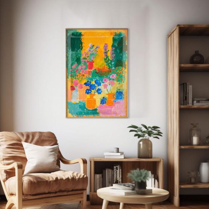 Garden of Joy California Art Poster – Midcentury Modern Travel Wall Art – Painting as Print – Unique Design